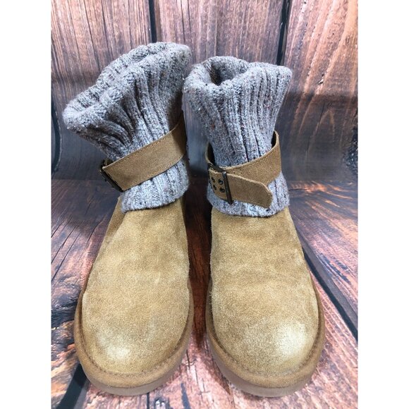 UGG Cambridge Knit Chestnut Suede Belted Boots Sheepskin Womens 9 (v4m) - Picture 3 of 11